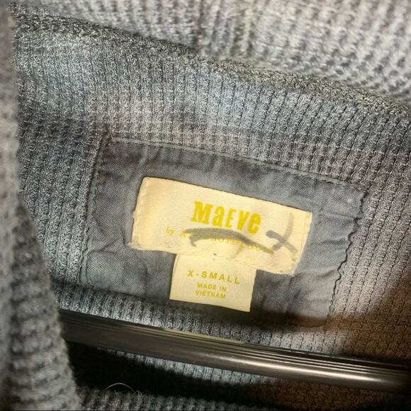 Anthro Maeve Navy Blue Tie Dye Waffle Knit Cowl Neck Thermal Top Size XS - Picture 3 of 7